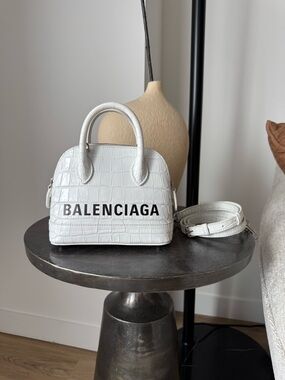Balenciaga Ville XXS White Croc Embossed Bag